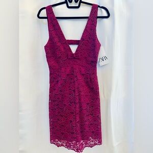 Zara Floral Pattern Lace Dress Fuchsia Size S New With Tag